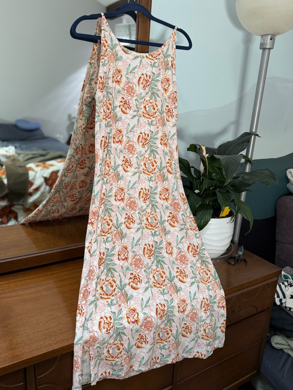 Floral Slip Sundress with Peach flowers- s/m